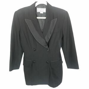 Vintage Maurizio Ramani Womens Wool Blazer Satin Lapel Sz 4 Mixed Media Classic